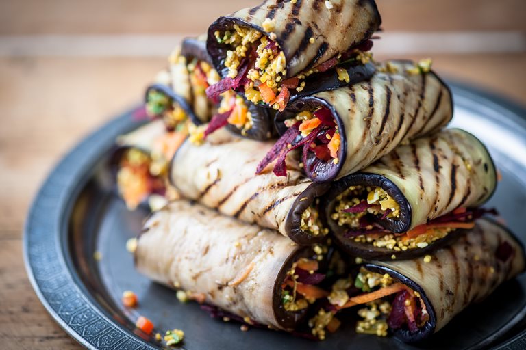 You are currently viewing RECIPE: Alfred Prasad’s Grilled Aubergine Rolls