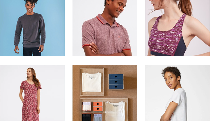 Six models wearing ethical fashion