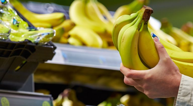 Bunches of bananas in a supermarket