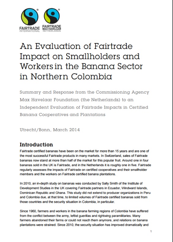 You are currently viewing RESPONSE TO AN EVALUATION OF FAIRTRADE IMPACT ON SMALLHOLDERS AND WORKERS IN THE BANANA SECTOR IN NORTHERN COLOMBIA