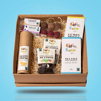 Cocoa Loco gift box full of Fairtrade chocolate