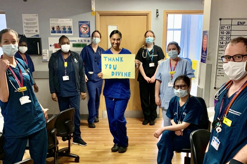 Hospital staff thanking Divine Chocolate