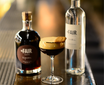 Fair espresso martini with Fair cafe liqueur and Fair quinoa vodka