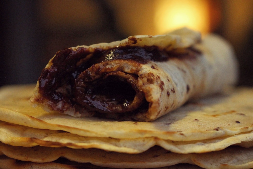 Fairtrade chocolate spread in a rolled pancake