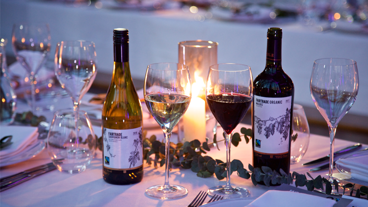 Fairtrade wine on dinner table