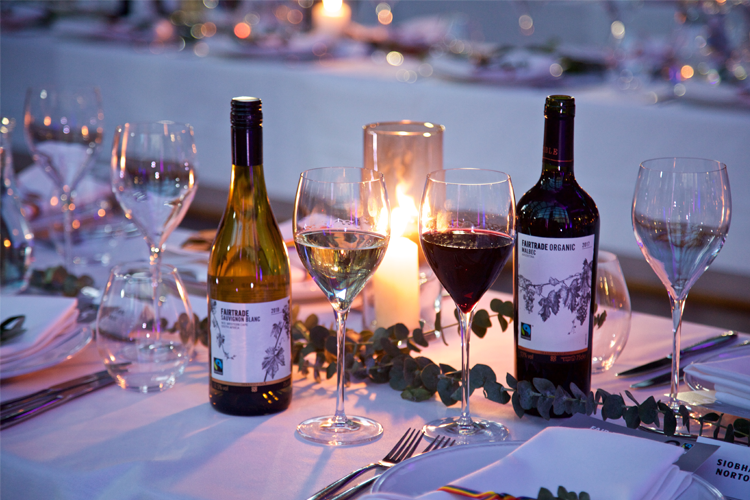 Fairtrade wine on dinner table