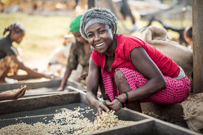 A Fairtrade coffee farmer at work