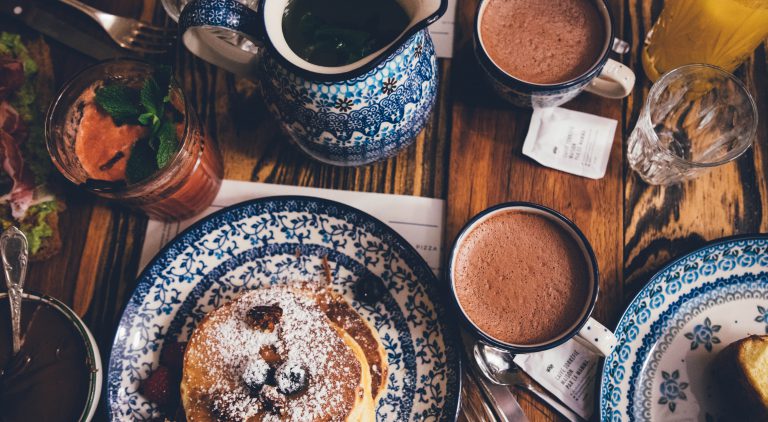 Pancakes and hot chocolate