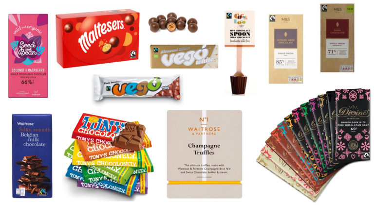 A selection of Fairtrade chocolate bars that are available to buy on the high street