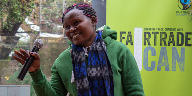 Grace Odhiambo Otieno, Fairtarde Flower Worker speaking at Petersham Nurseries