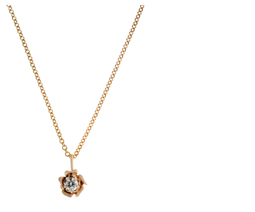 Harriet Kelsall rose gold rose inspired diamond pendant made with Fairtrade Gold