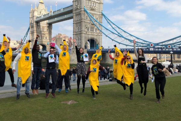 Campaigners in banana suits in London 2019