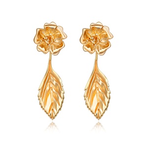 Liz Earle Ethical Jewellery Leaf drop earrings in Fairtrade yellow gold