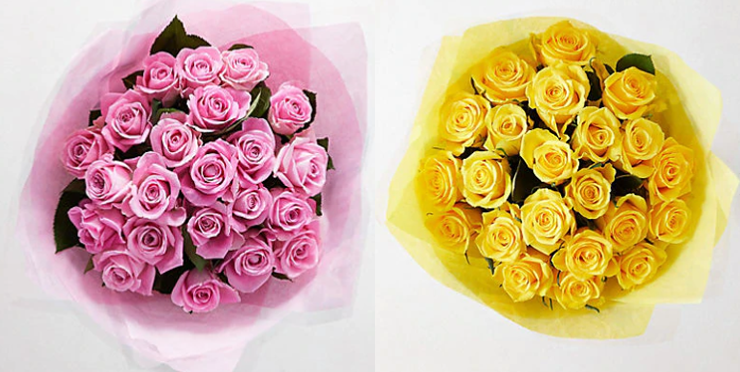 Marks and Spencer Fairtrade pink and yellow rose bouquets