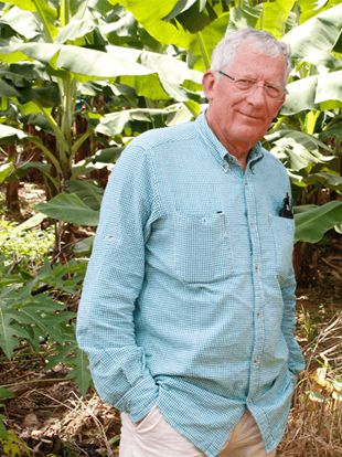 Nick Hewer in a banana farm in the Dominican Republic