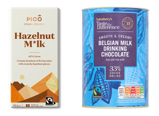 Pico Hazelnut m*lk chocolate and Sainsbury's Belgian milk drinking chocolate
