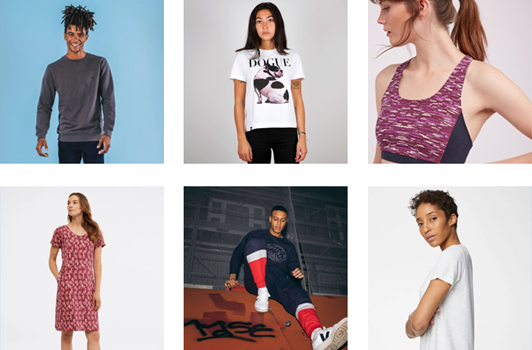 Six models wearing ethical fashion