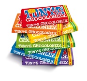 Tony's Chocolonely Fairtrade chocolate stacked