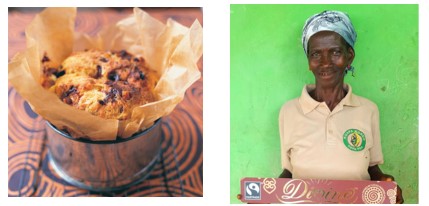 Divine's photos of a chocolate loaf and Cocoa Farmer Mercy