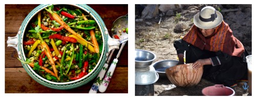 Shared Interests' photos of quinoa and veg dish plus an image of Efigenia.