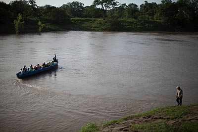 A long boat on the river