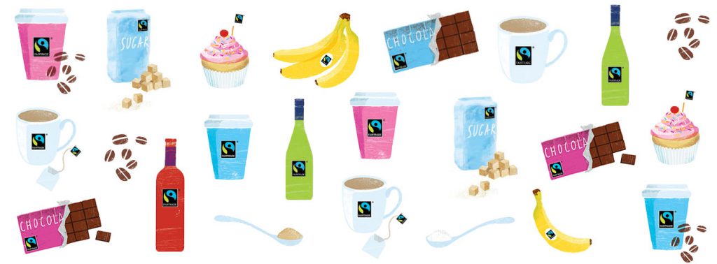 Colourful illustrations of Fairtrade products