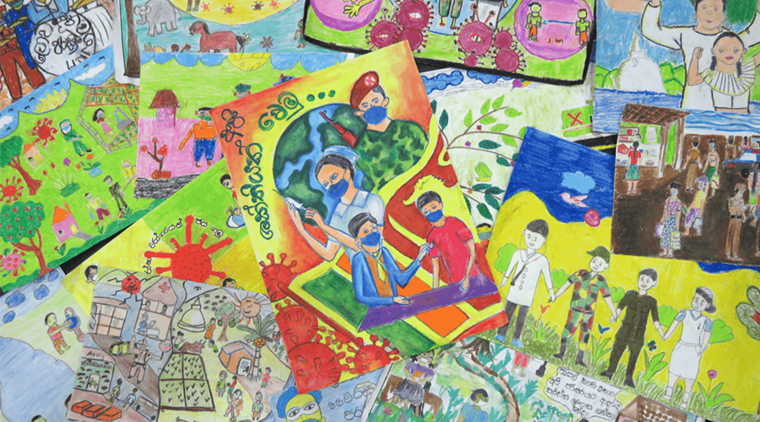 Children's drawings from competition held in Sri Lanka