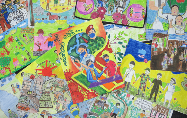 Children's drawings from competition held in Sri Lanka