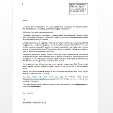Template letter to schools