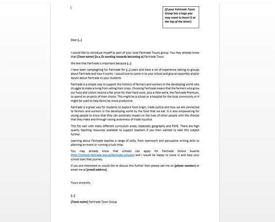 Template letter to schools