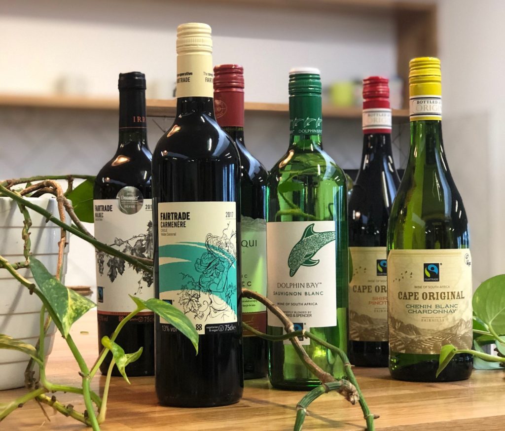 Six bottles of Fairtrade wine.