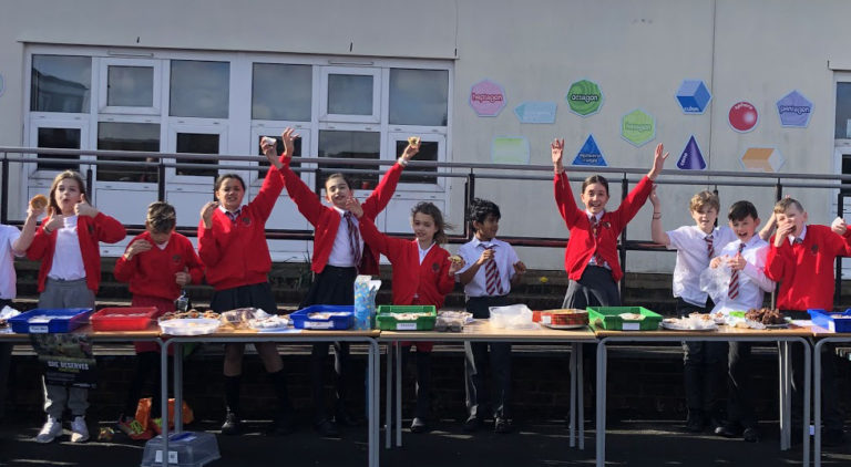 Pupils of a Fairtrade school having a bake sale
