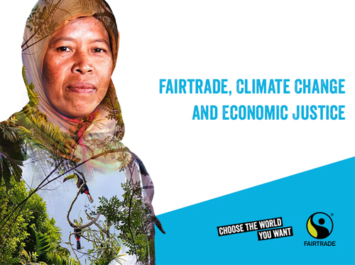 Fairtrade producer with overlaid rainforest image and title of presentation.