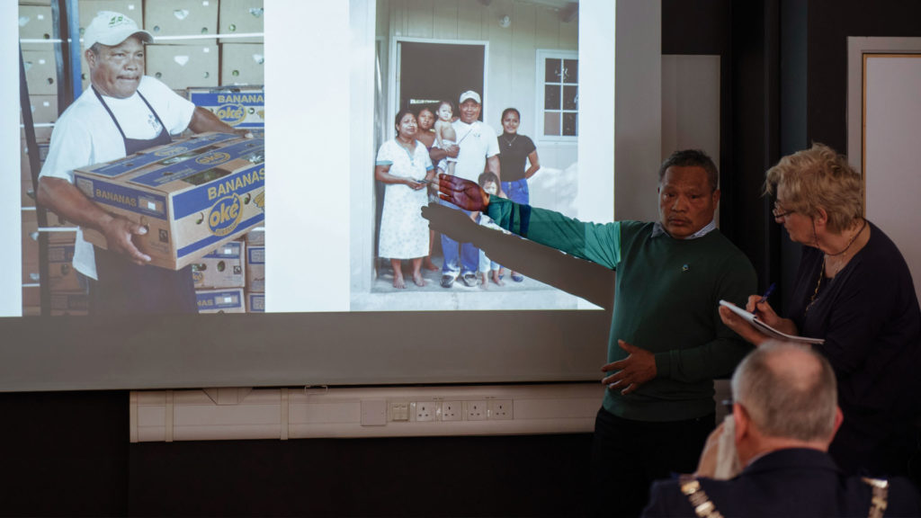 Marcial Quintero, Fairtrade banana producer, gives a lecture