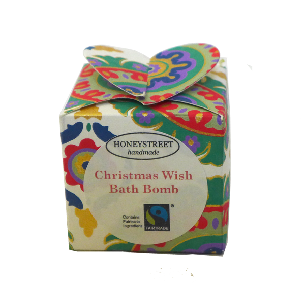 A pretty box containing a Fairtrade bath bomb
