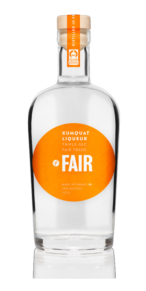A bottle of Fair Drinks kumquat Fairtrade liqueur