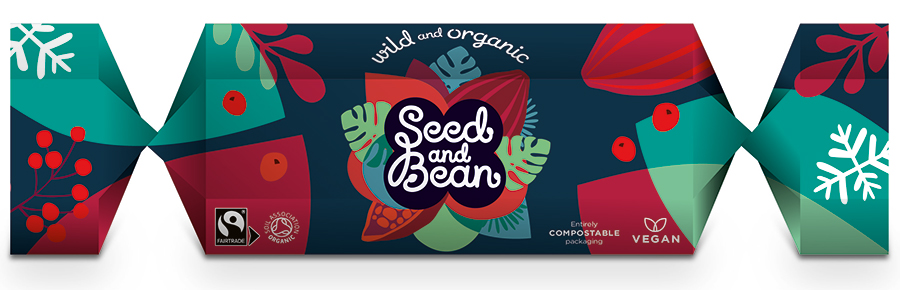 Seed and Bean cardboard Christmas cracker style box filled with Fairtrade chocolate