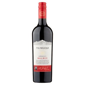 A bottle of Tilimuqui Fairtrade Organic Malbec red wine