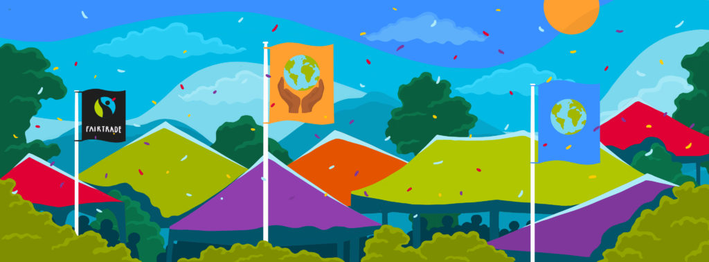Bright illustration of festival tents and flags