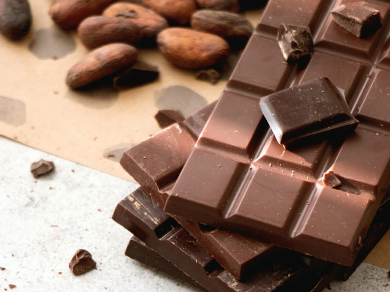 Chocolate bar with cocoa beans