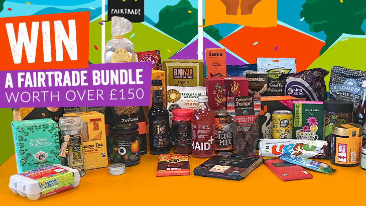 A lot of fairtrade products on a table (competition prize)