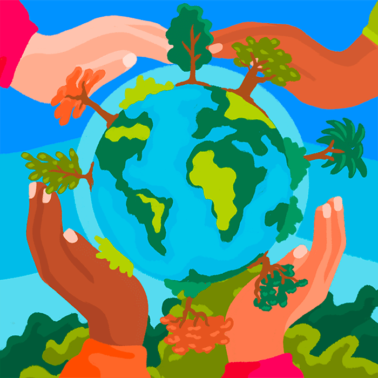 illustration of hands around the world