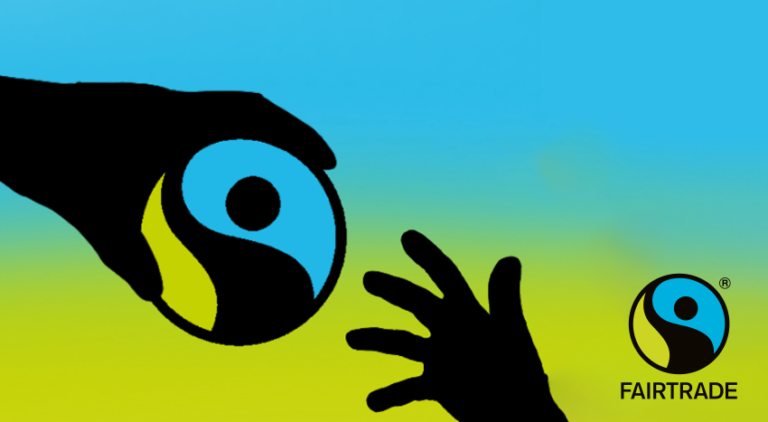 illustration of two hands and the Fairtrade Mark