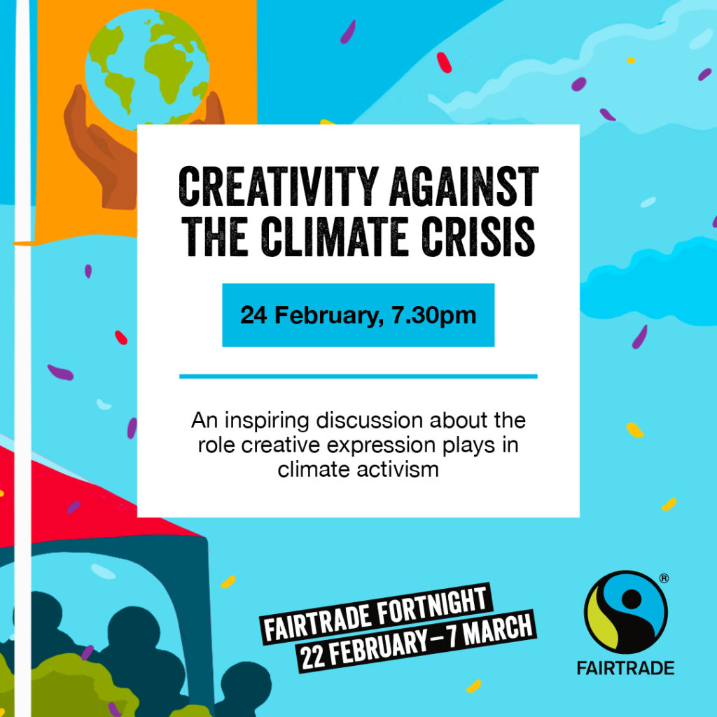 the words, creativity against the climate crisis on colourful background