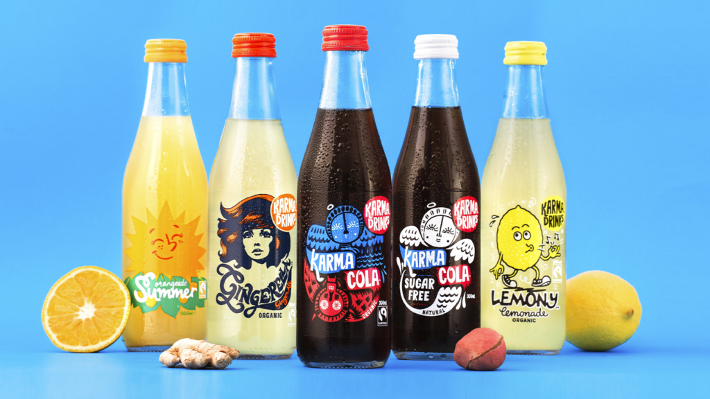 A selection of Karma drinks such as Gingerella, Karma Cola and Lemonade