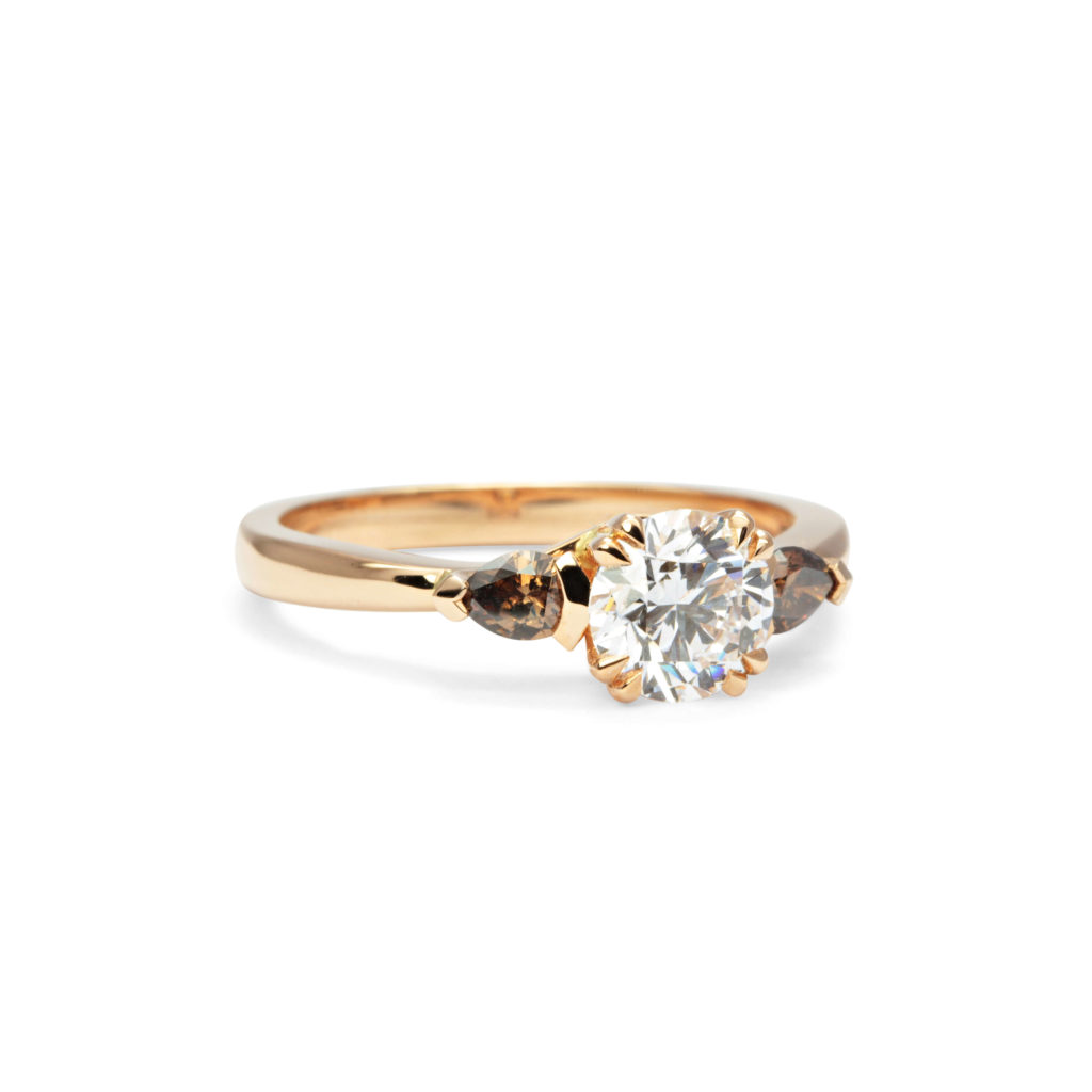 Bespoke ring 18ct rose gold and a central brilliant cut Canadian diamond 