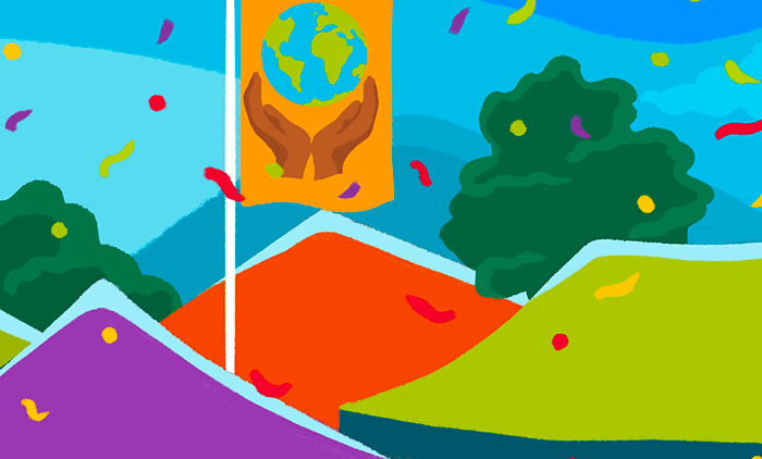 illustration with festival tents and confetti