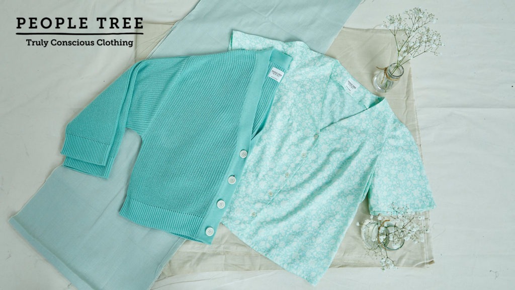 People tree light blue blouse and cardigan