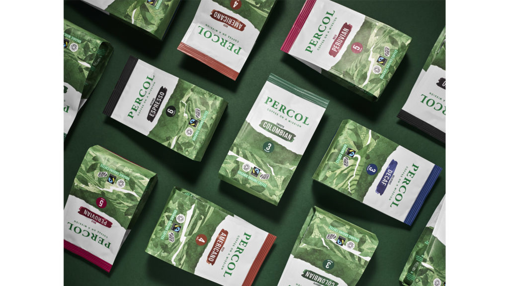 Percol coffee on a green background