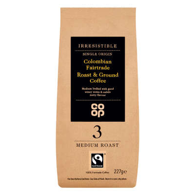 A pack of Co-op Irresistible Fairtrade Colombian Coffee